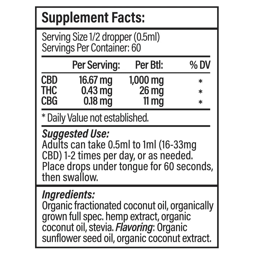 Lee Hemp Full Spectrum CBD Oil - Coconut Flavor - 1000 mg - 1 oz