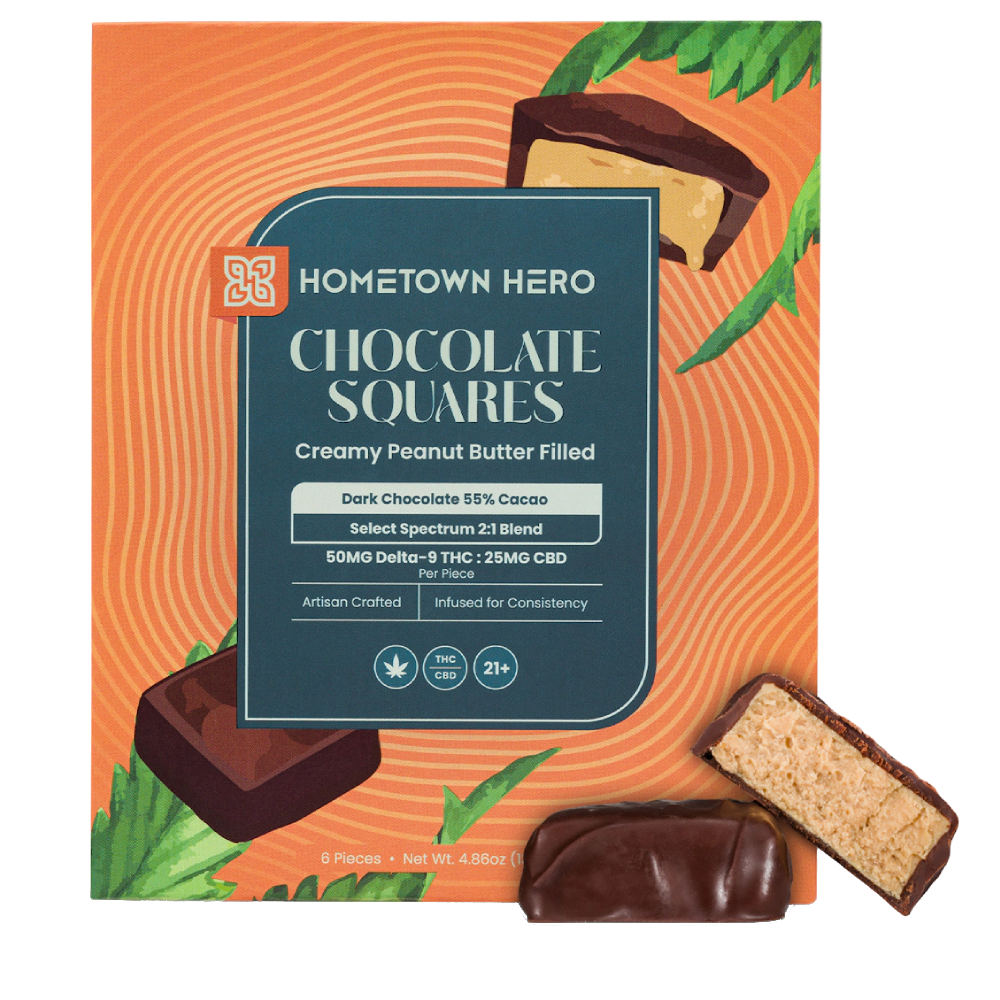 Hometown Hero | Dark Chocolate Peanut Butter Squares - 50mg Each (6ct)