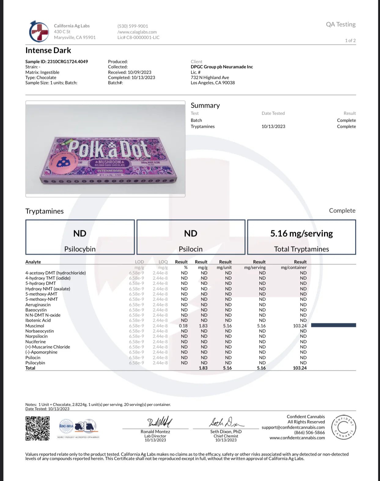 Polk a Dot - Magic Mushroom Chocolate Bar - Intense Dark - 500mg per piece