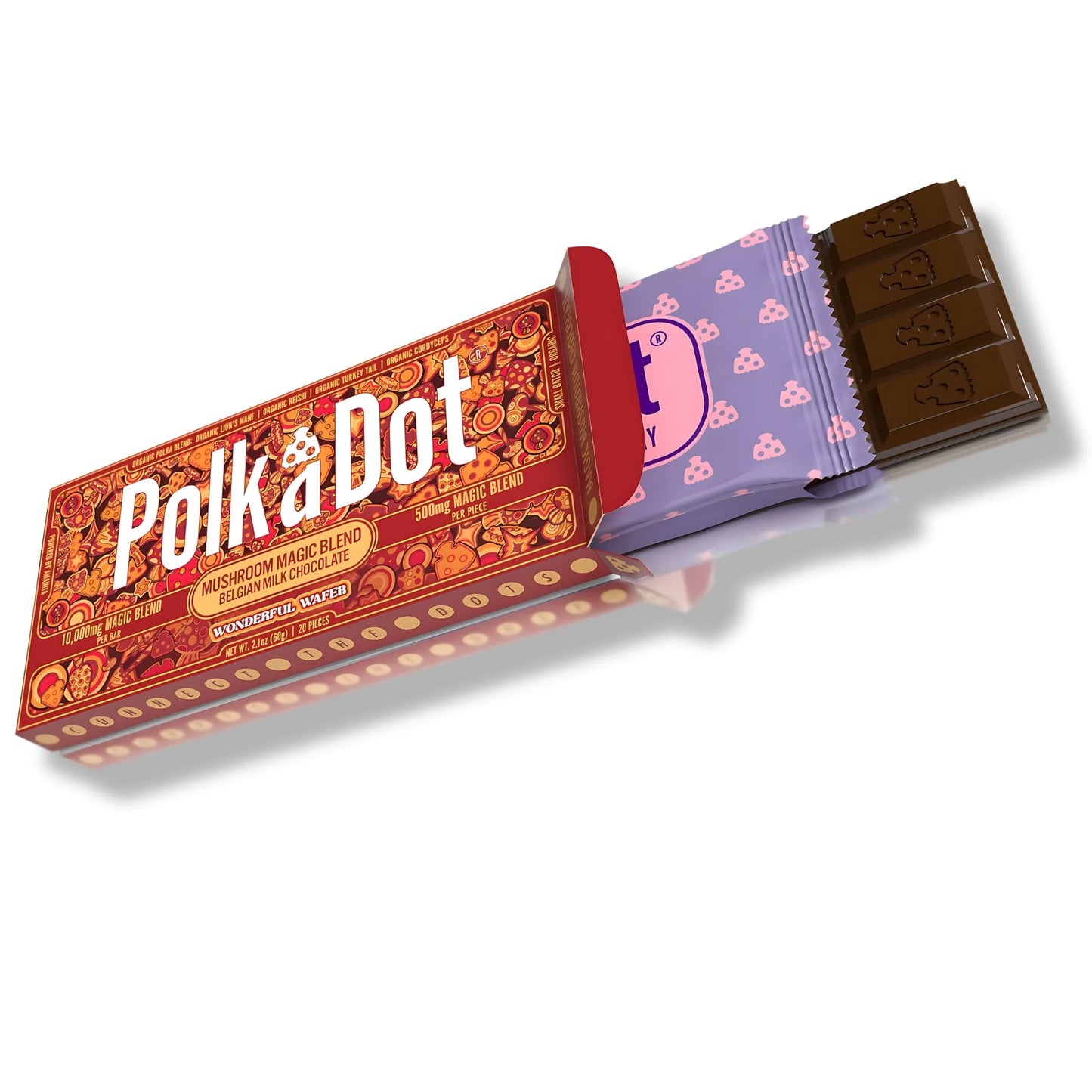 Polk a Dot - Magic Mushroom Chocolate Bar - Wonderful Wafer - 500mg per piece