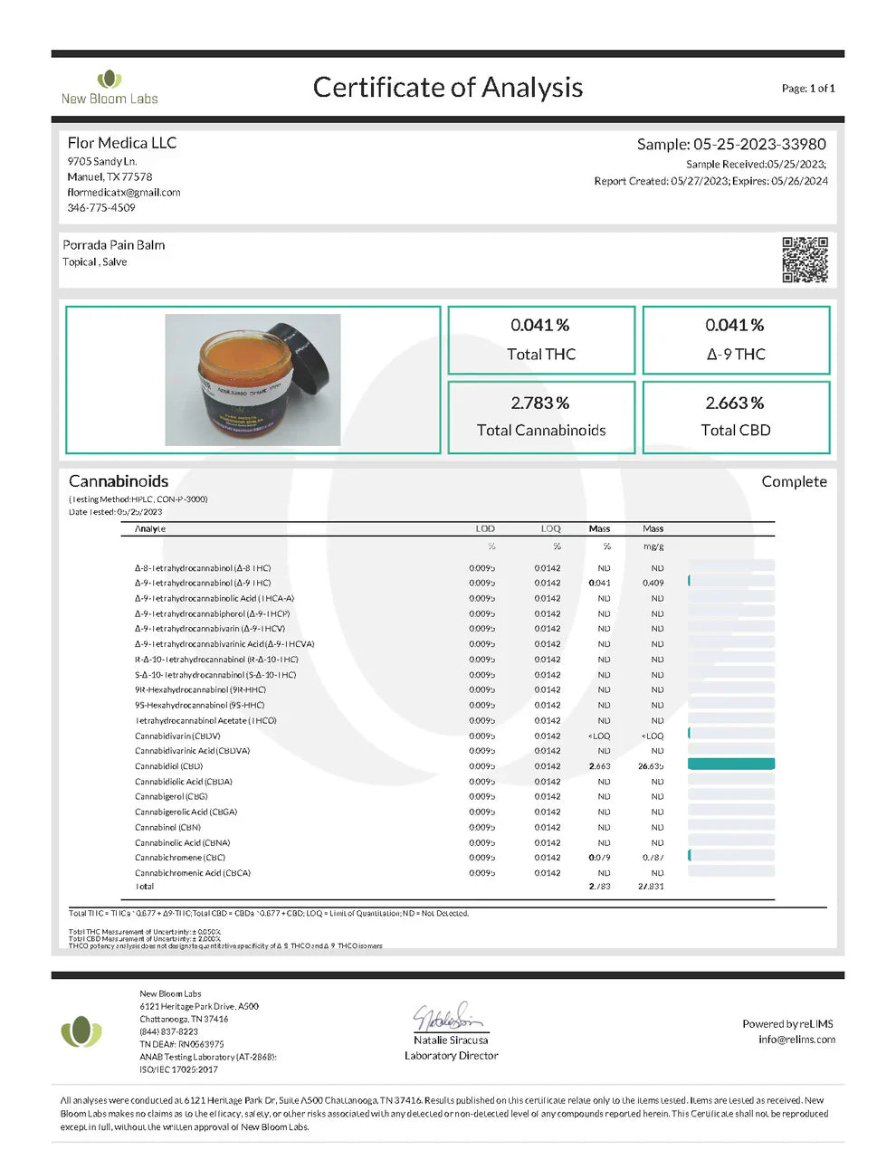 Flor Medica Porrada Pain Balm