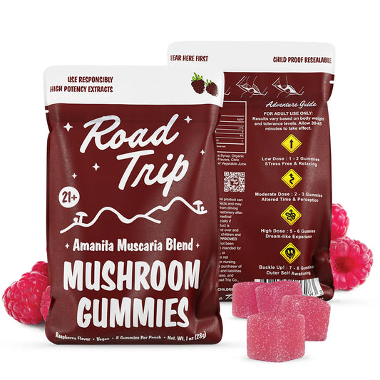Road Trip Mushroom Gummies -Amanita Muscaria Blend- Raspberry- 8ct