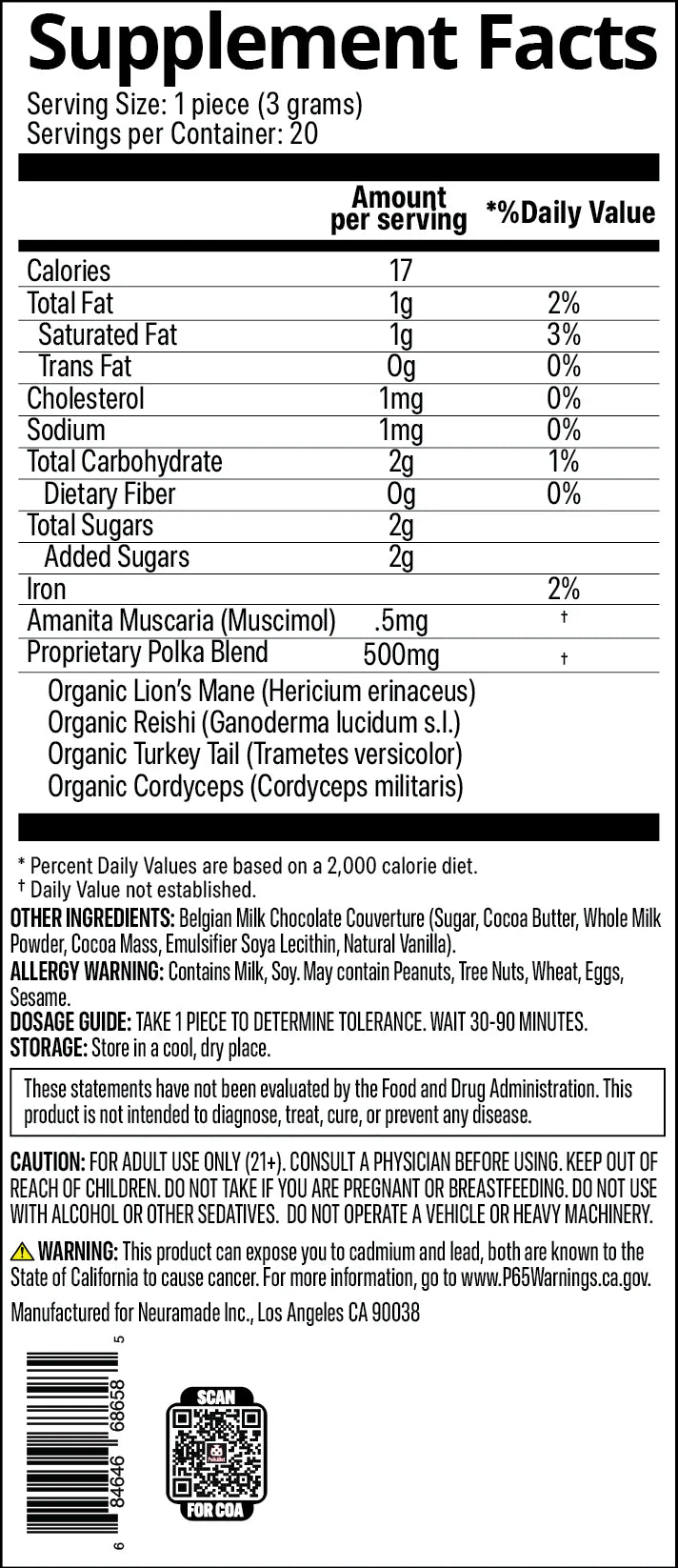 Polk a Dot - Magic Mushroom Chocolate Bar - Intense Dark - 500mg per piece