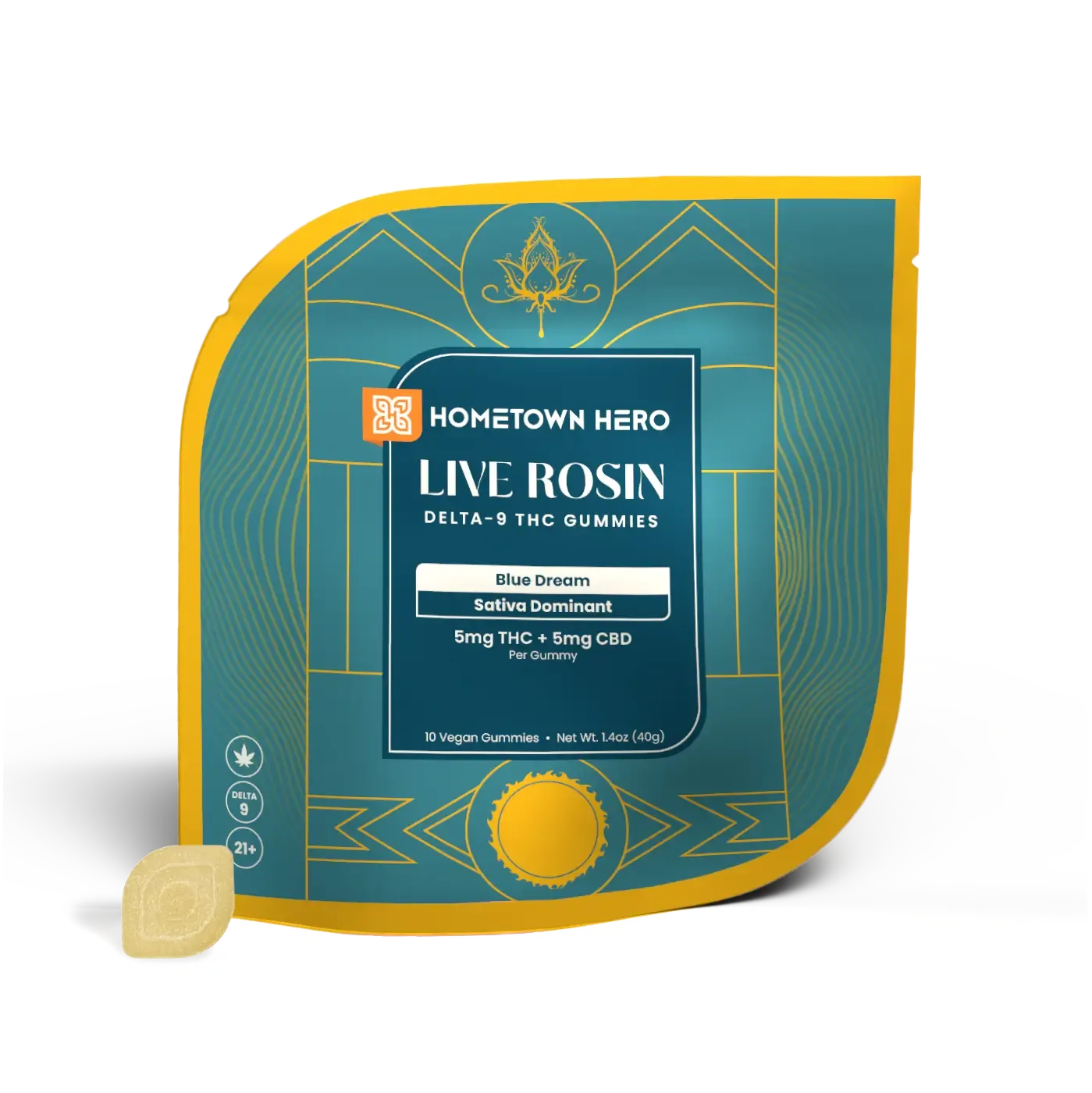 Hometown Hero Blue Dream - Delta-9 Live Rosin Gummies + CBD 5mg D9/Pc 5mg CBD/Pc 10ct