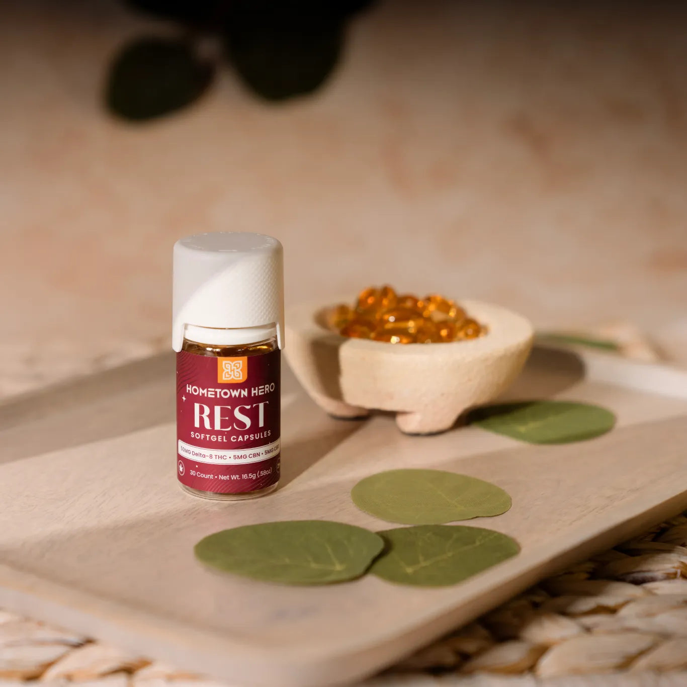 Hometown Hero | REST Softgel Capsules - 50mg Delta-8 THC - 5mg CBN - 5mg CBD