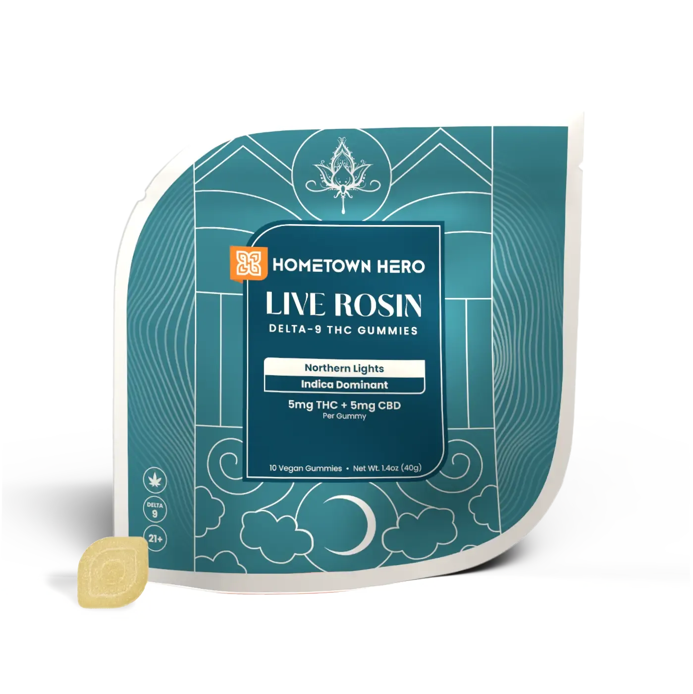 Hometown Hero Northern Lights - Delta-9 Live Rosin Gummies + CBD 5mg D9/Pc 5mg CBD/Pc 10ct