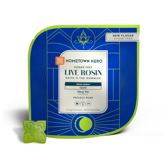 Hometown Hero Delta-9 Live Rosin Gummies- Prickly Pear White Widow- Hybrid- 10ct
