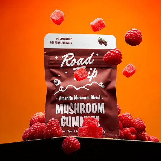 Road Trip Mushroom Gummies -Amanita Muscaria Blend- Raspberry- 8ct